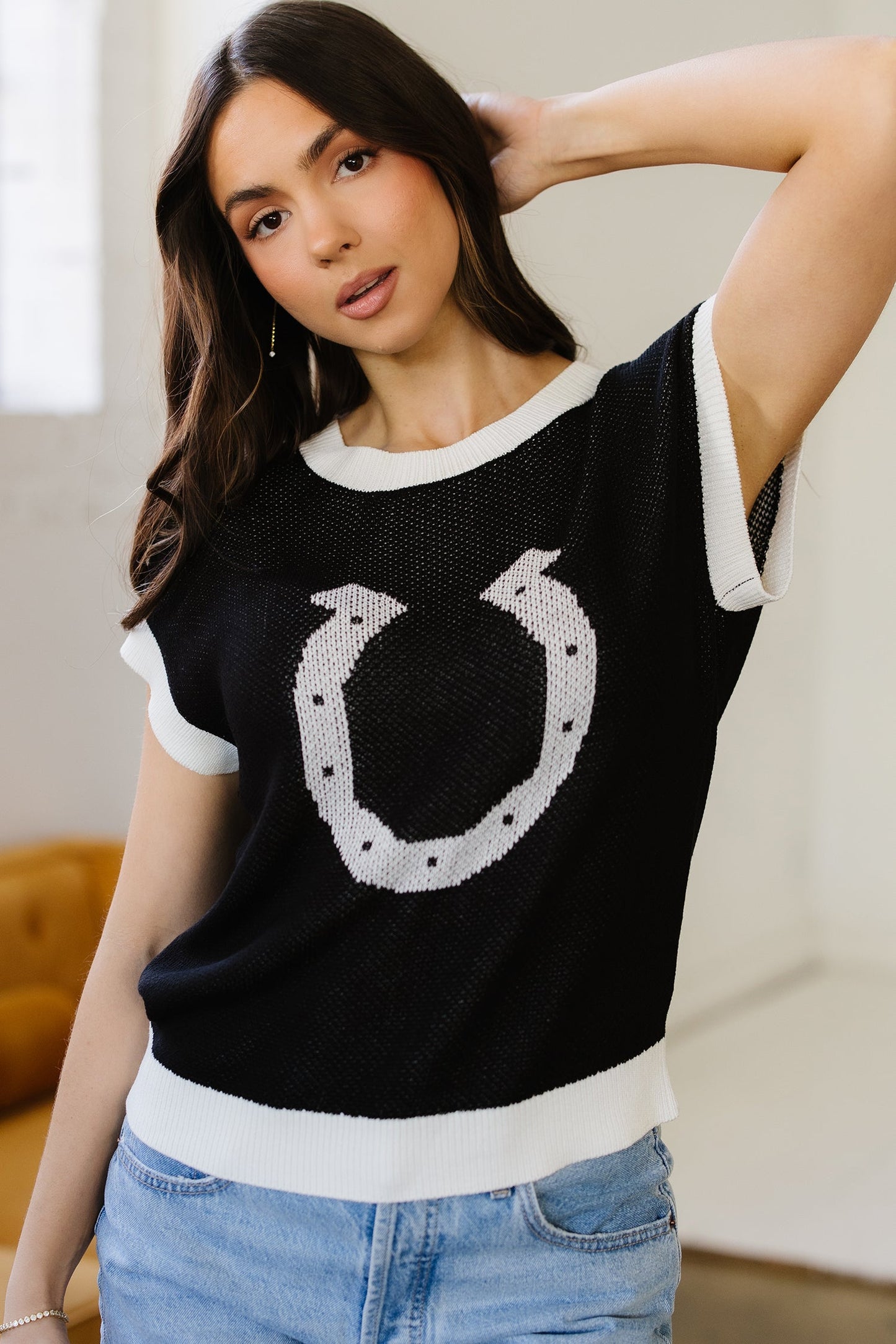 Threaded Pear Evelynn Trim Short Sleeve Sweater