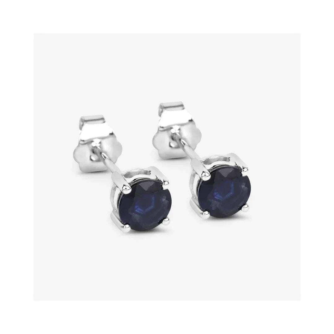 1.30 Ct Round Blue Sapphire Prong 10K Gold Stud Earrings