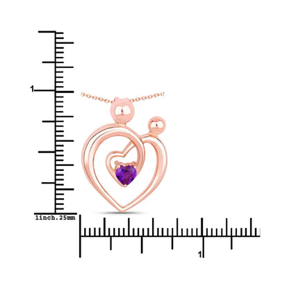 0.25 Ct Heart Purple Amethyst Prong Rose Gold Plated Mom Charm Necklace