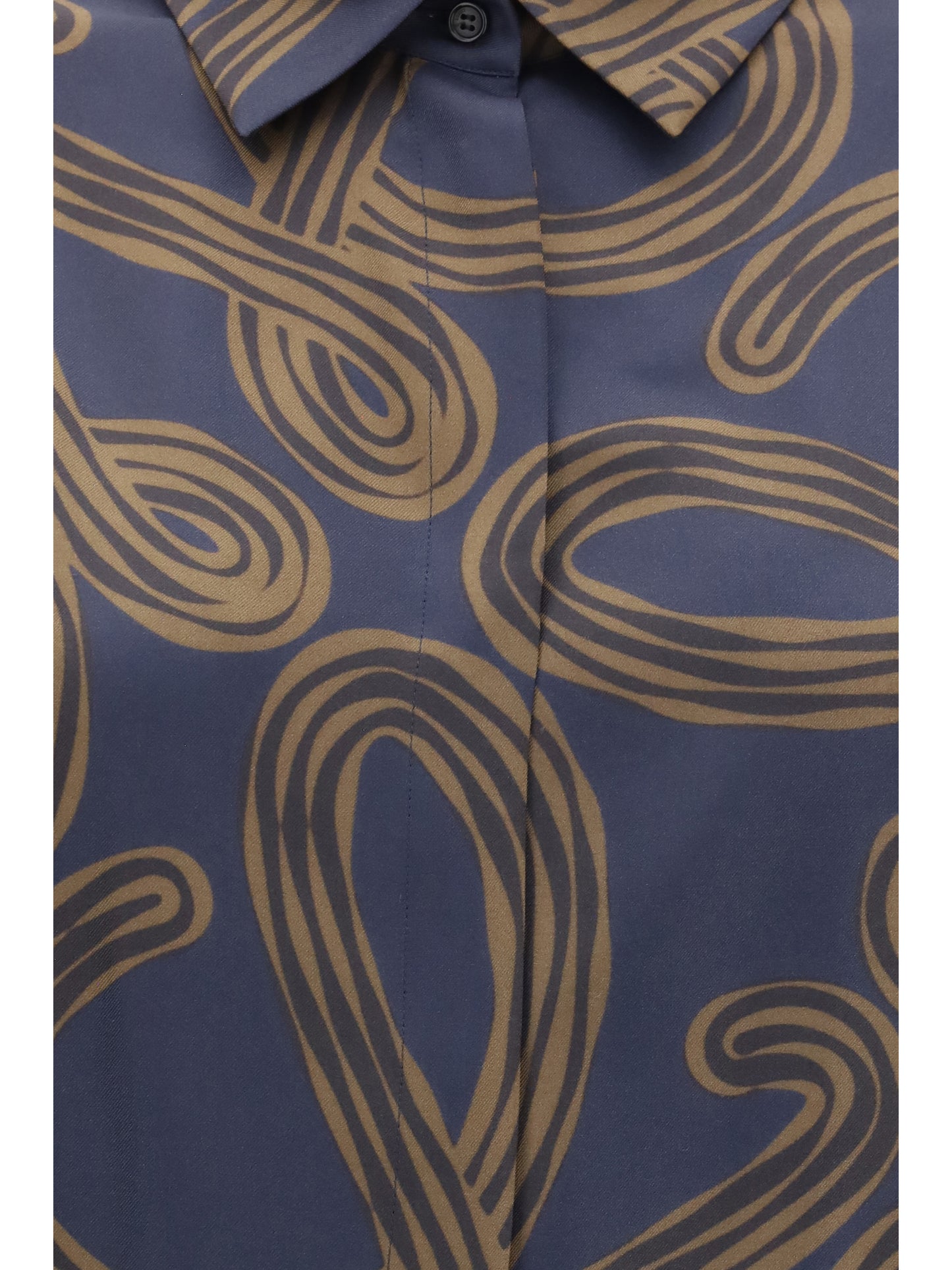 Shirt Silk Twill Navy/Brown