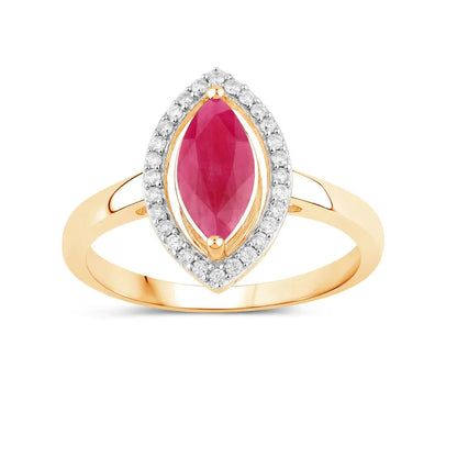 1.39 Ct Marquise Pink Ruby Diamond Prong 10K Gold Halo Ring
