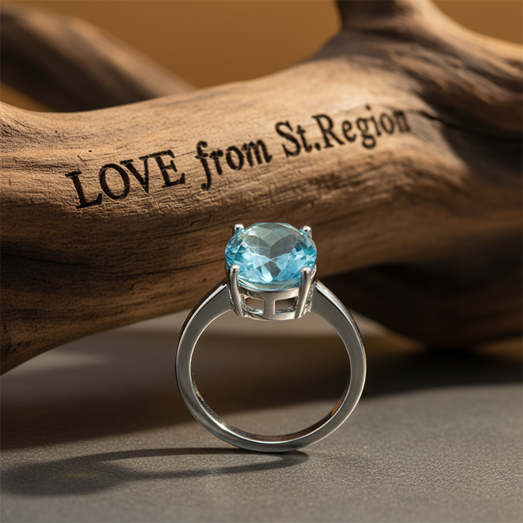 Sea Blue Crystal & Silvertone Oval-Cut Solitaire Ring