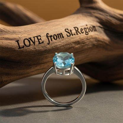 Sea Blue Crystal & Silvertone Oval-Cut Solitaire Ring