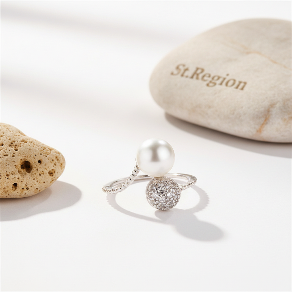 Pearl & Cubic Zirconia Pavé Adjustable Bypass Ring