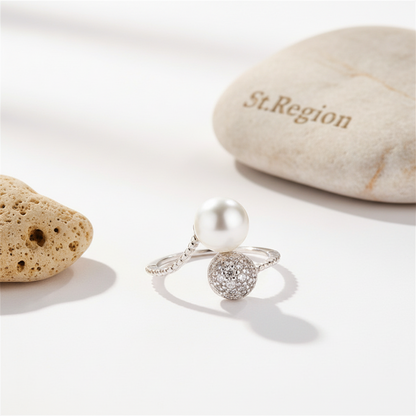 Pearl & Cubic Zirconia Pavé Adjustable Bypass Ring