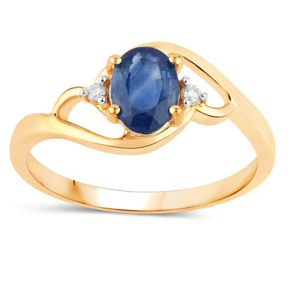 0.95 Ct Oval Blue Sapphire & Lab Grown Diamond Prong 10K Gold Bypass Engagement Ring