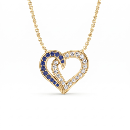 0.64 Cttw Round Blue Sapphire and Lab Grown Diamond 14K Gold Pave Open Heart Pendant Necklace