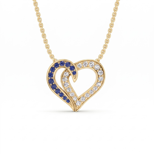 0.64 Cttw Round Blue Sapphire and Lab Grown Diamond 14K Gold Pave Open Heart Pendant Necklace