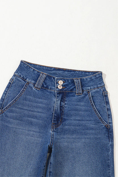 Ashleigh - Blue Double Button Zip Fly Straight Leg Jeans