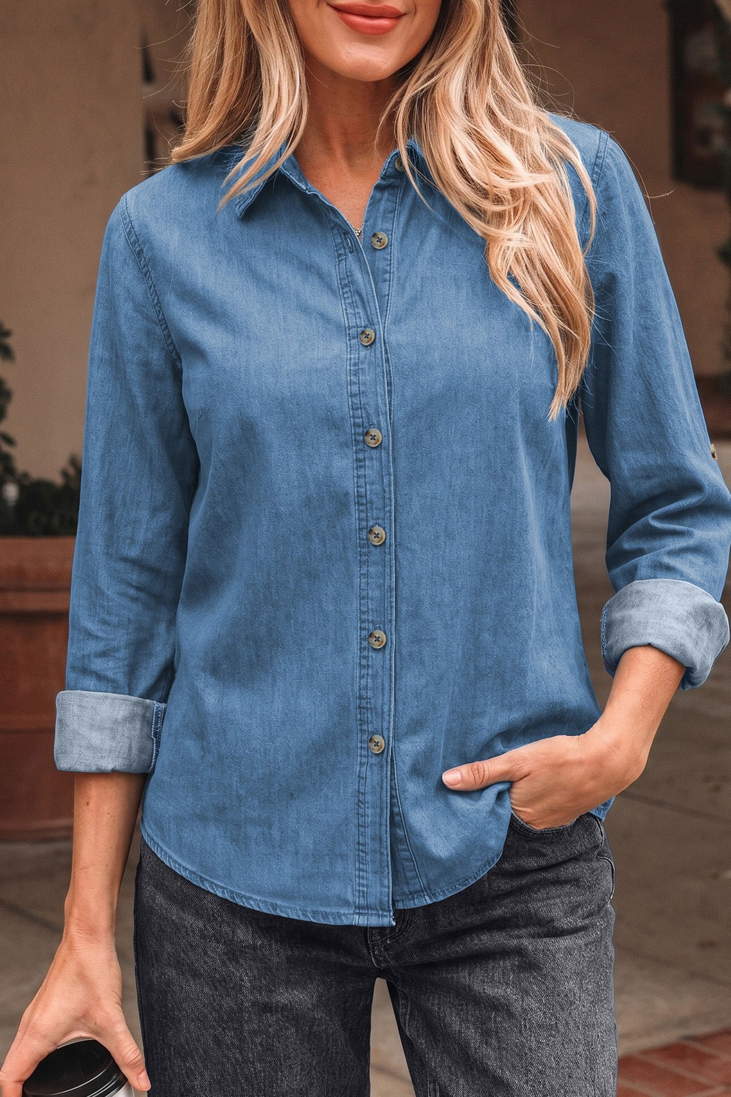 Threaded Pear Makenna Myosotis Down Slim Shirt