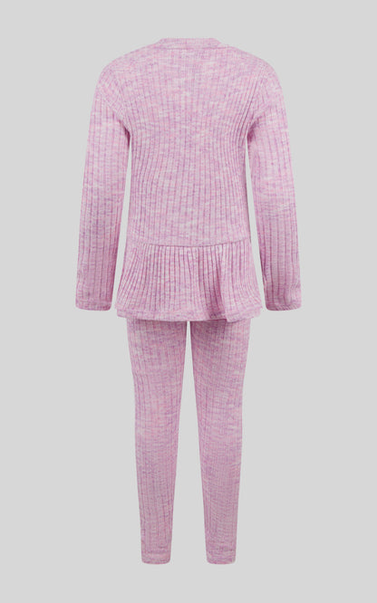 4-6X 2 PC Ribbed Space Dye Peplum Pullover + Legging Set