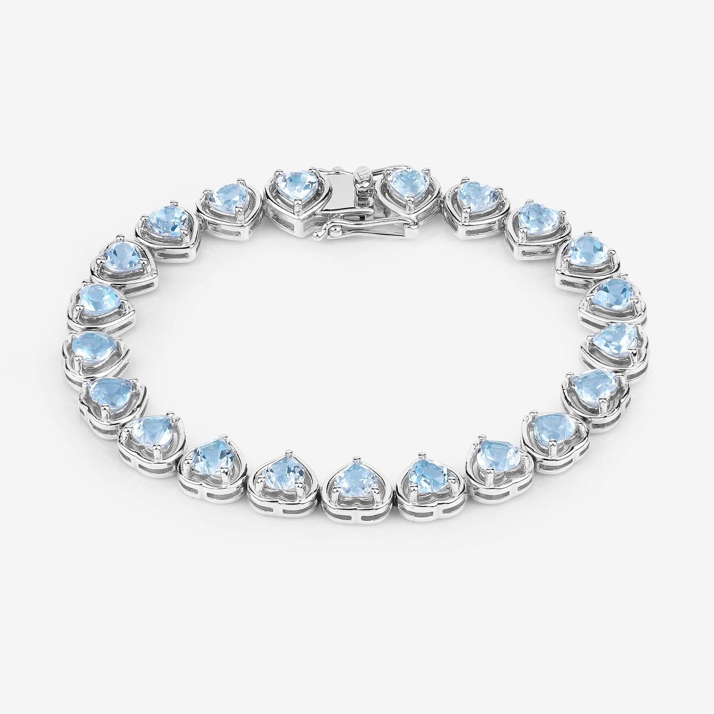 Heart Blue Topaz Prong Silver Tennis Bracelet