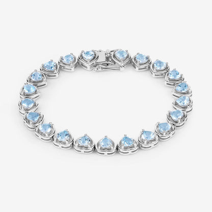 Heart Blue Topaz Prong Silver Tennis Bracelet