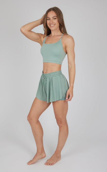 2 PC Seamless Bra and Ribbed 2 in 1 Running Short - Our Petal Tone Story