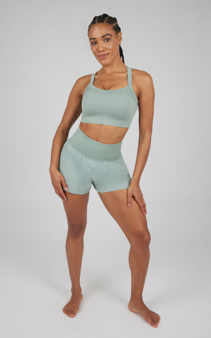 2 PC Ribbed Seamless Strappy Bra and Woven Short