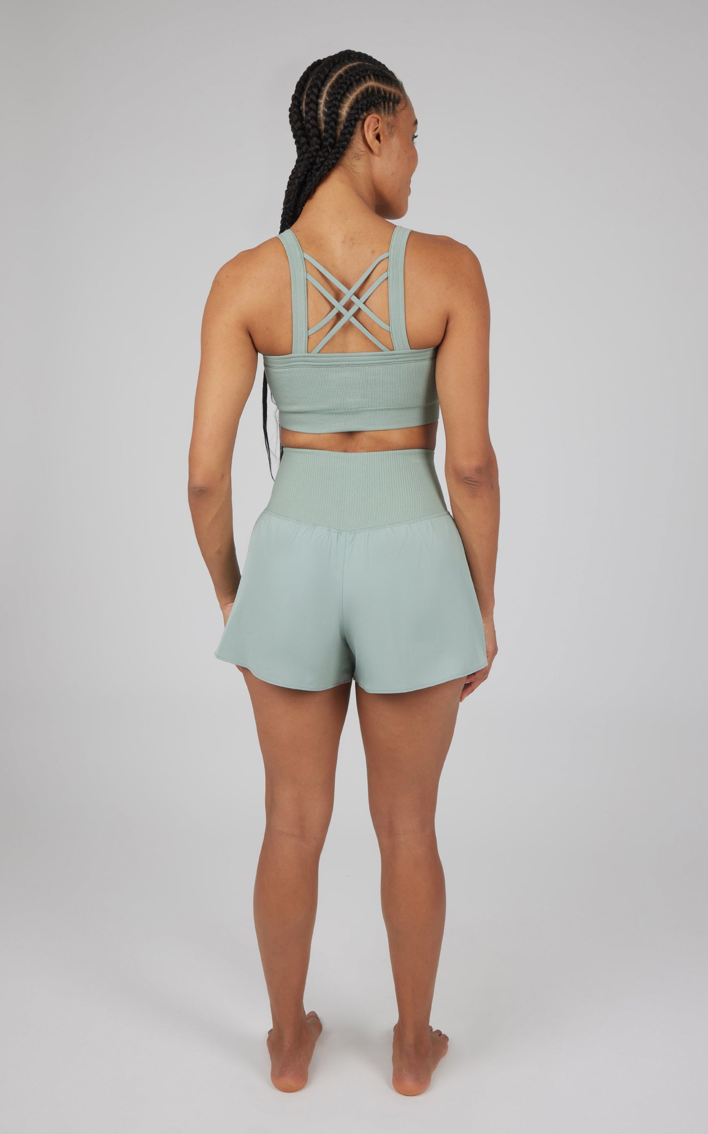 2 PC Ribbed Seamless Strappy Bra and Woven Short