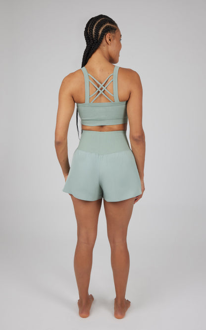 2 PC Ribbed Seamless Strappy Bra and Woven Short