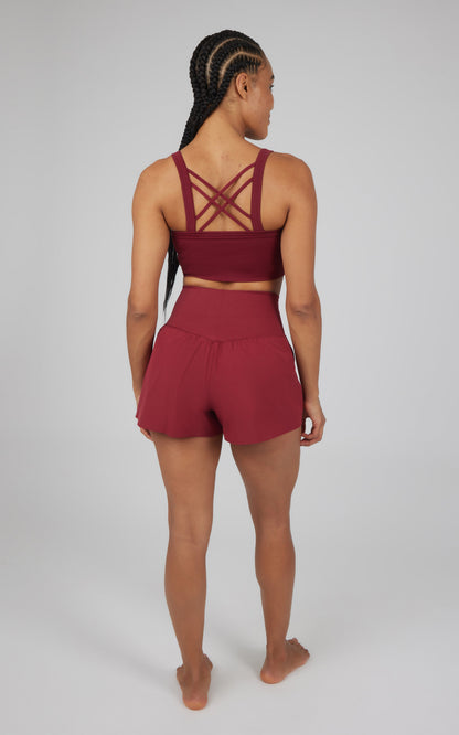 2 PC Ribbed Seamless Strappy Bra and Woven Short