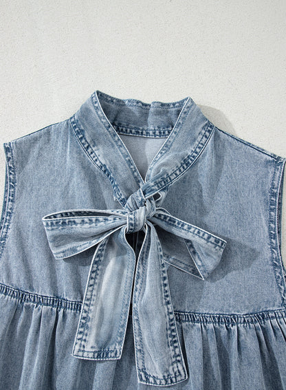 Threaded Pear Clare Sleeveless Ruffled Chambray Dress