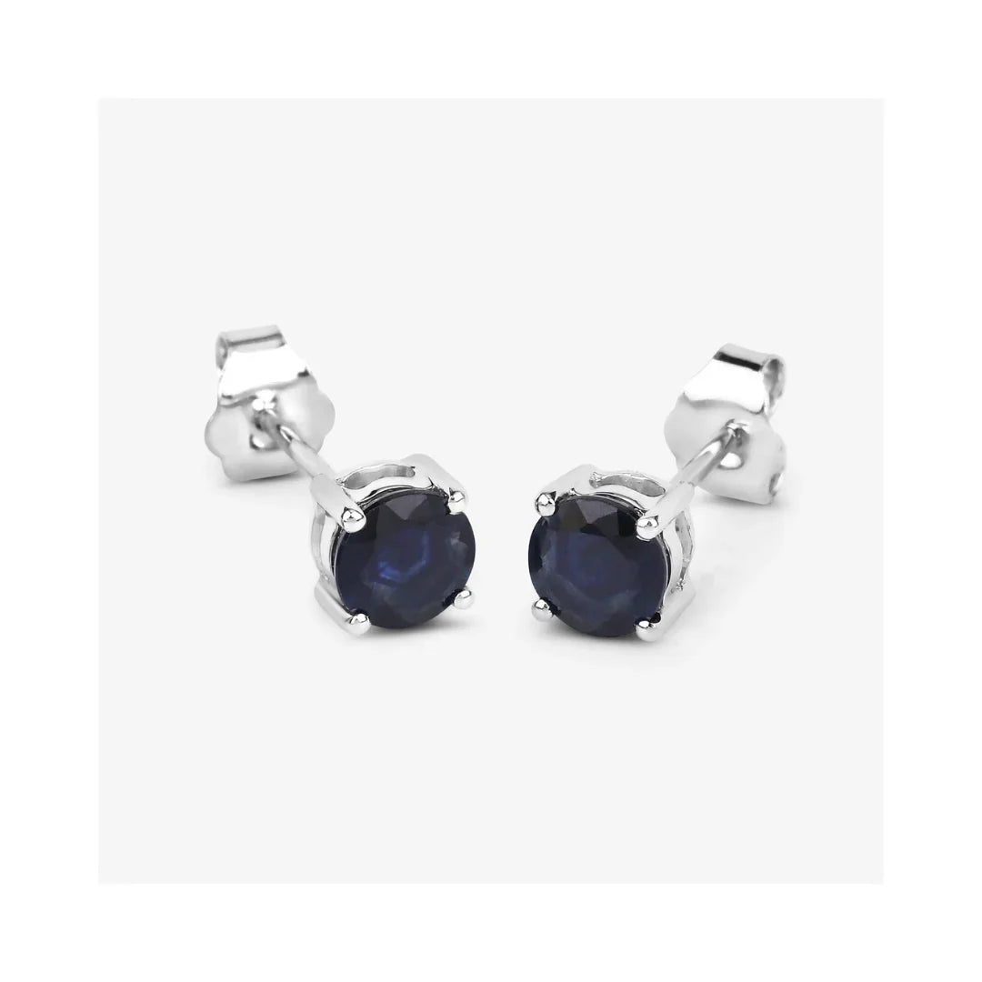 1.30 Ct Round Blue Sapphire Prong 10K Gold Stud Earrings