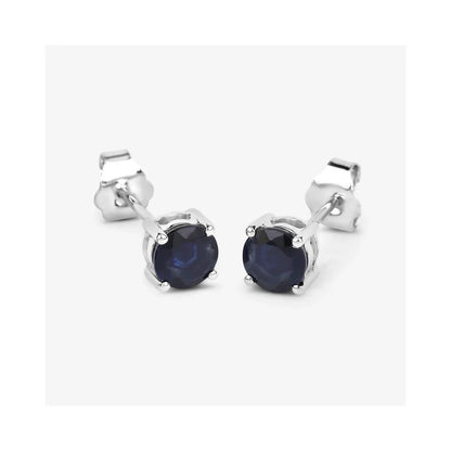 1.30 Ct Round Blue Sapphire Prong 10K Gold Stud Earrings