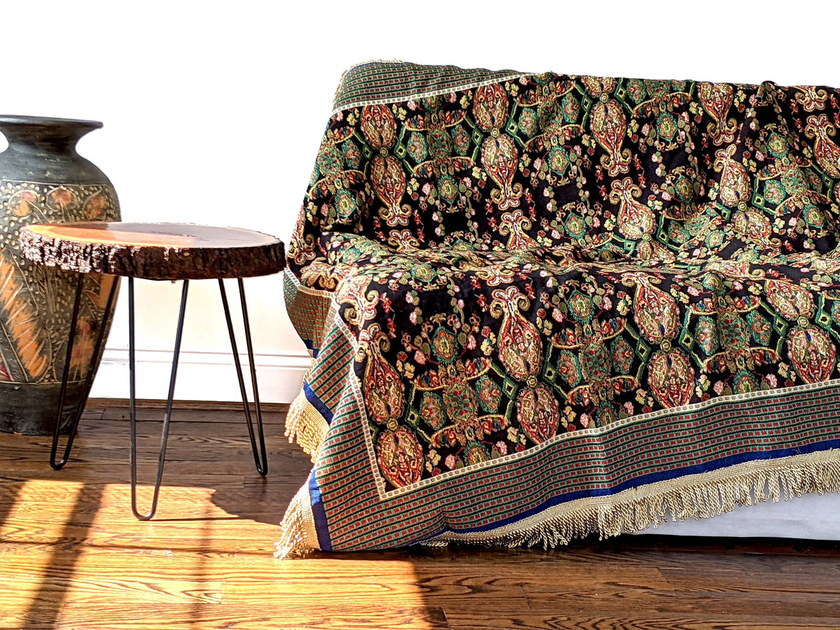 Tache Elegant Black Ornate Paisley Woven Tapestry Tablecloth (18192)