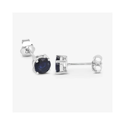 1.30 Ct Round Blue Sapphire Prong 10K Gold Stud Earrings