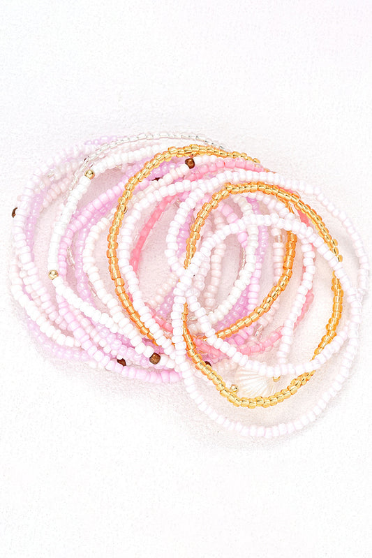 Threaded Pear Pink Bohemian Beaded Shell Ornament Bracelet Set