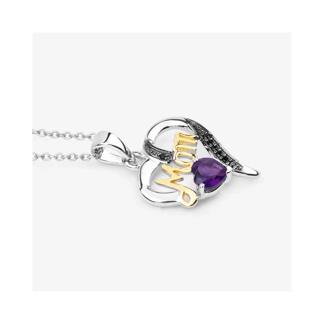 0.43 Ct Heart Purple Amethyst Prong Silver Double Heart Mom Pendant Necklace