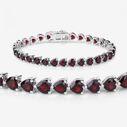 15.50 Ct Heart Red Garnet Prong Sterling Silver Box Clasp Tennis Bracelet