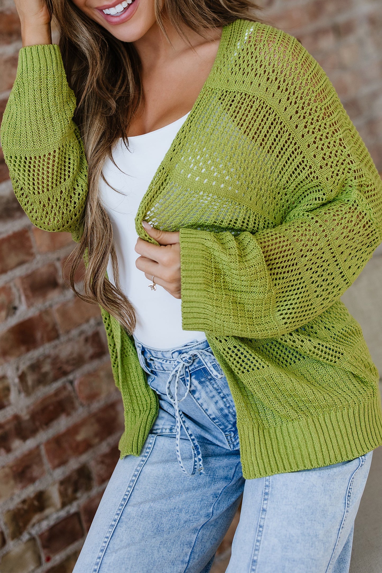 Threaded Pear Whitley Crochet Knit Open Cardigan