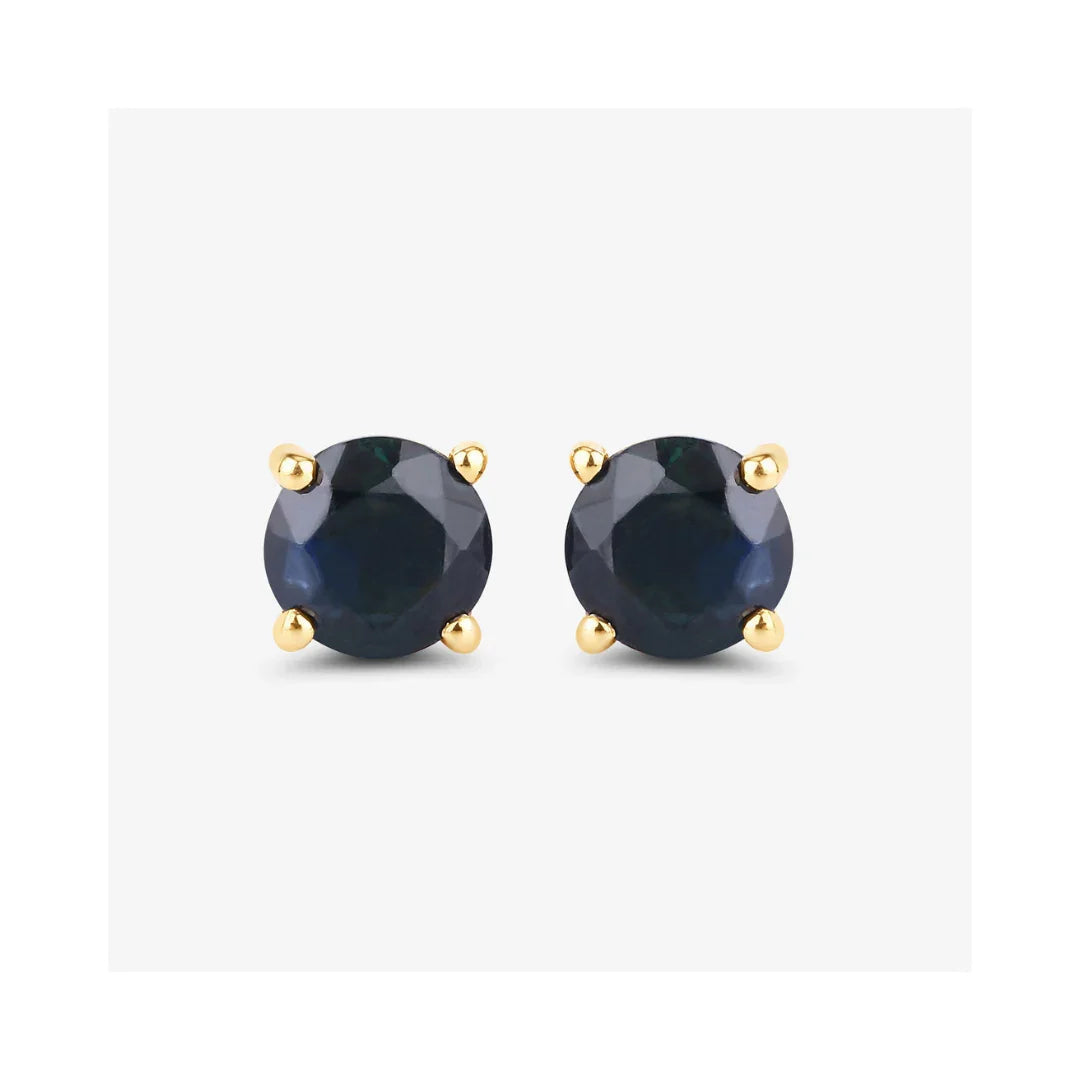 1.30 Ct Round Blue Sapphire Prong 10K Gold Stud Earrings