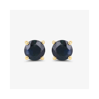 1.30 Ct Round Blue Sapphire Prong 10K Gold Stud Earrings