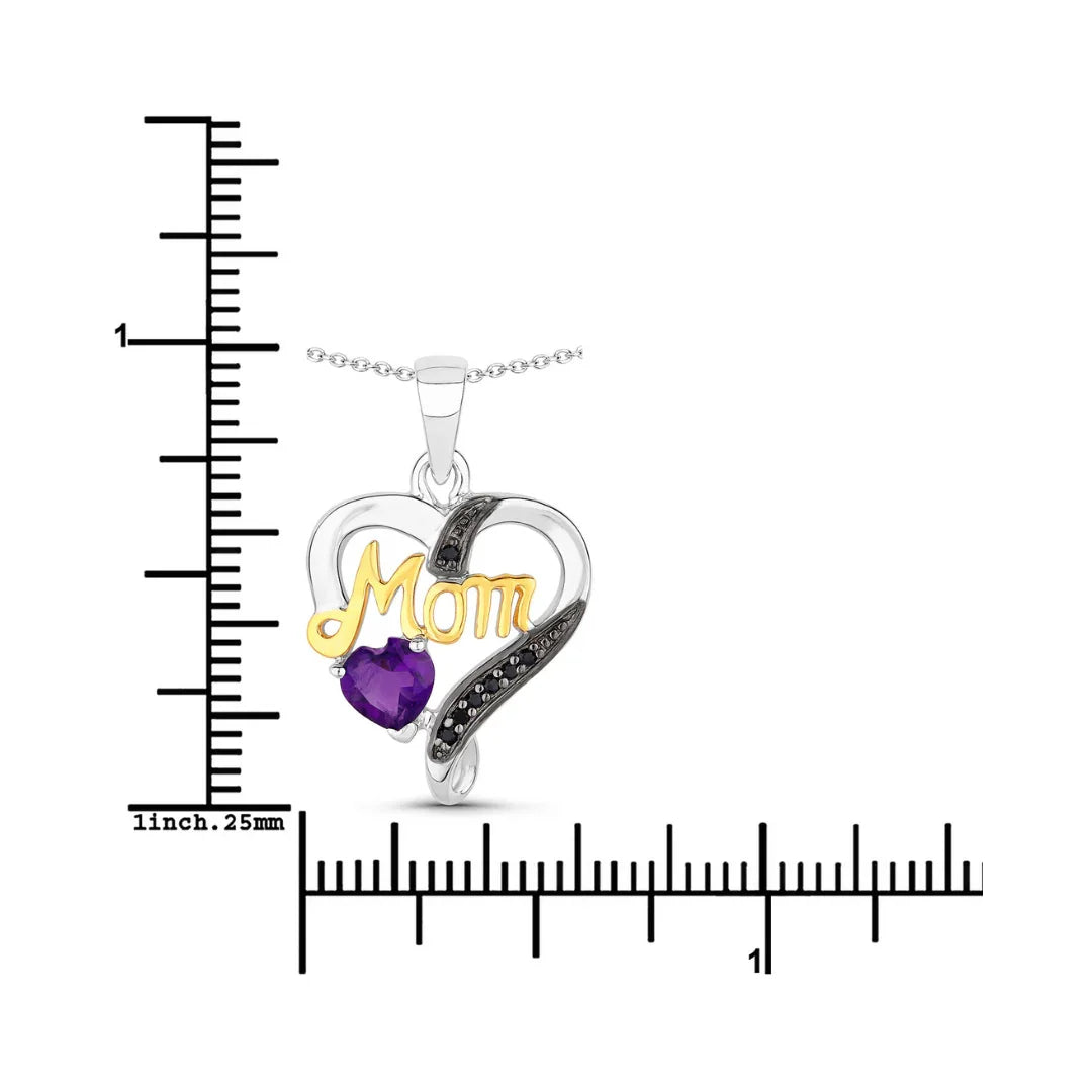 0.43 Ct Heart Purple Amethyst Prong Silver Double Heart Mom Pendant Necklace