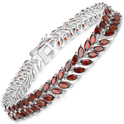 Rhodium Over Silver Garnet Tennis Bracelet