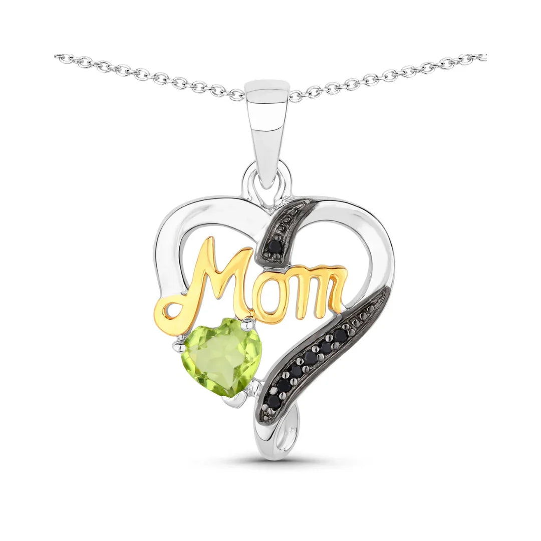 0.44 Ct Heart Green Peridot Prong Silver Double Heart Mom Pendant Necklace