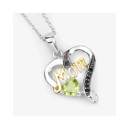 0.44 Ct Heart Green Peridot Prong Silver Double Heart Mom Pendant Necklace