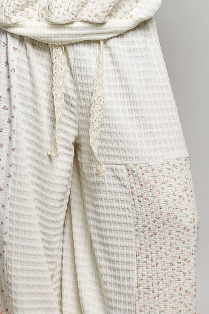 POL Patchwork Mixed Knit Wide Leg Pants