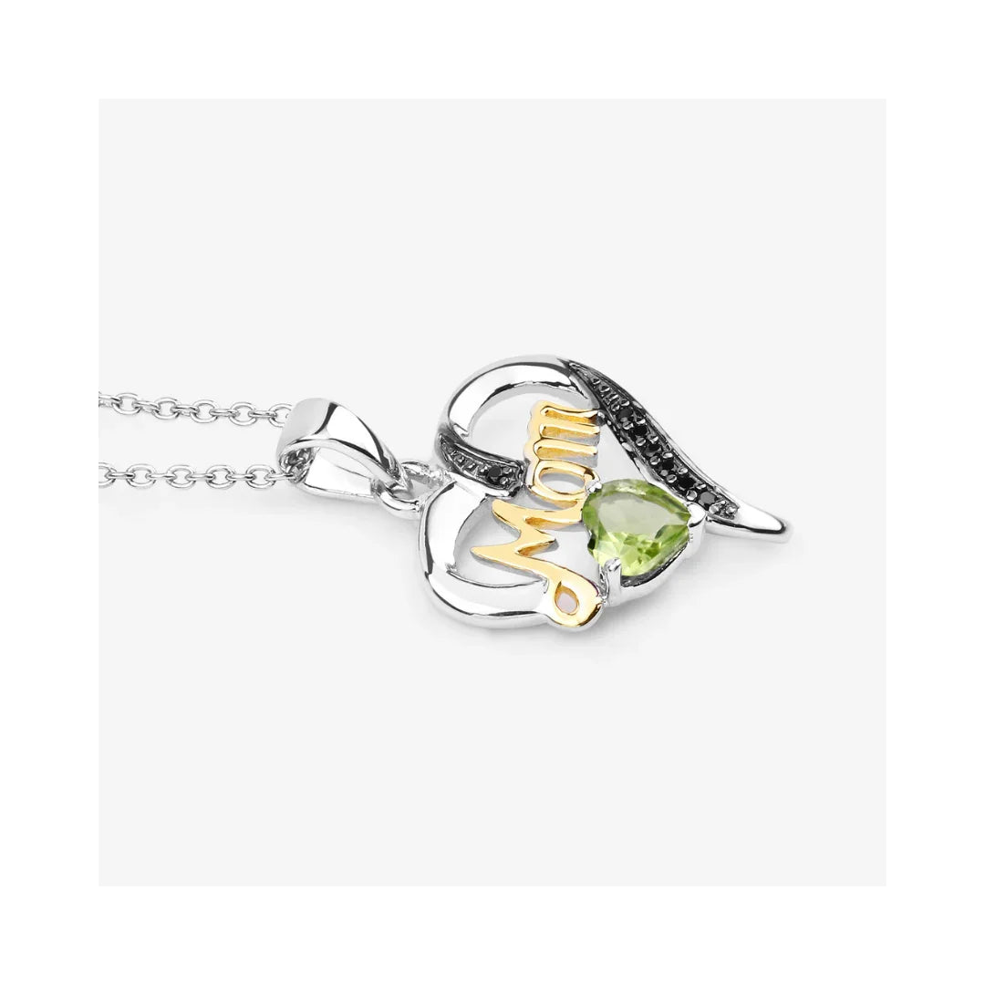 0.44 Ct Heart Green Peridot Prong Silver Double Heart Mom Pendant Necklace