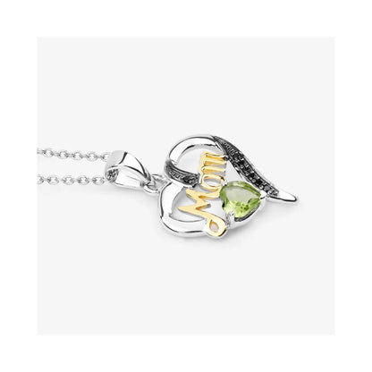0.44 Ct Heart Green Peridot Prong Silver Double Heart Mom Pendant Necklace