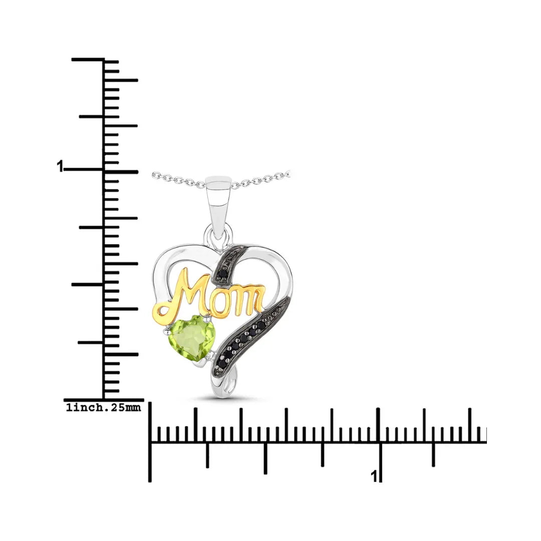 0.44 Ct Heart Green Peridot Prong Silver Double Heart Mom Pendant Necklace