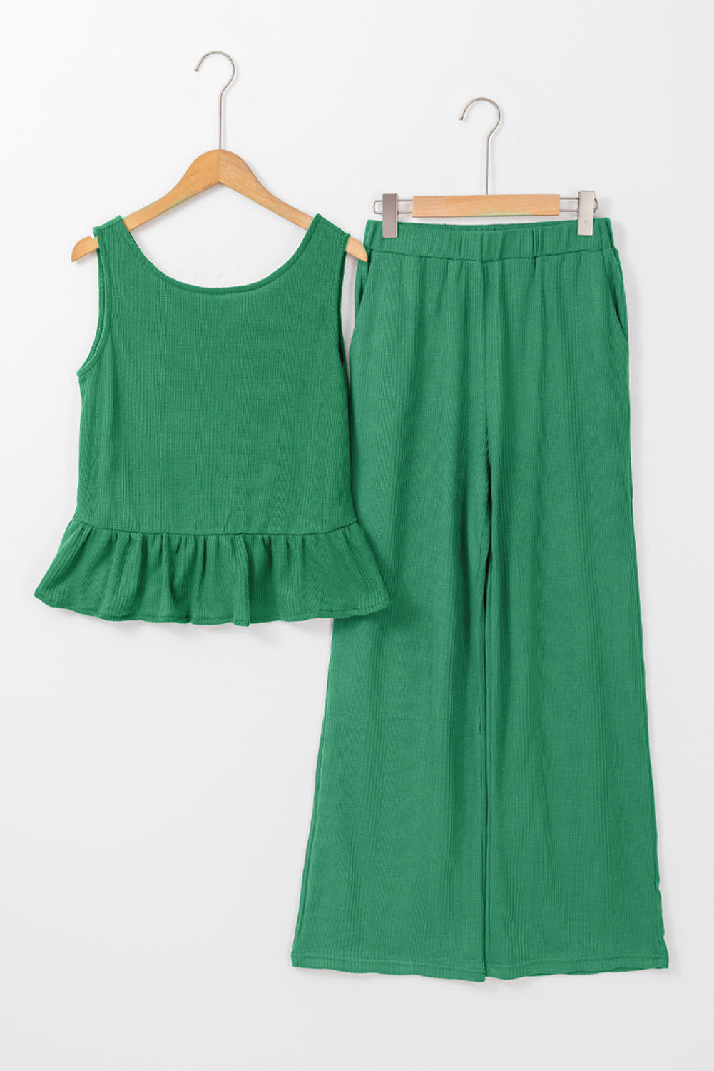 Threaded Pear Teresa Ribbed Ruffle Tank Top and Pants Set