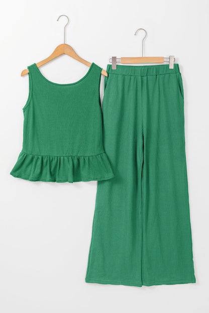 Threaded Pear Teresa Ribbed Ruffle Tank Top and Pants Set
