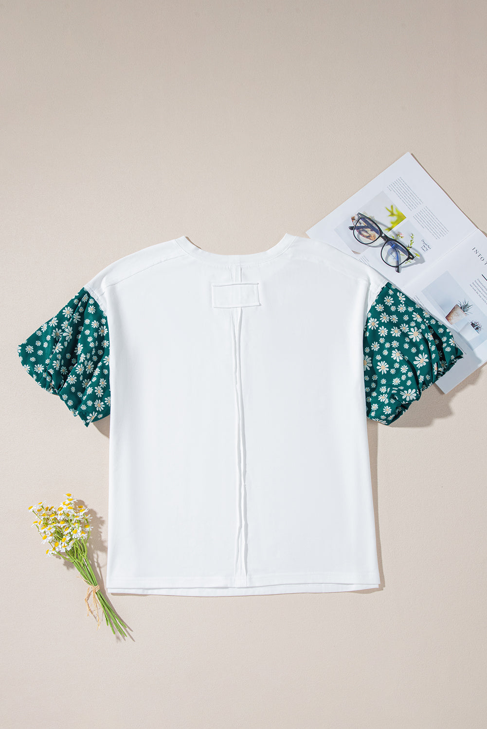 Aileen Floral Puff Sleeve Oversized Top - Threaded Pear