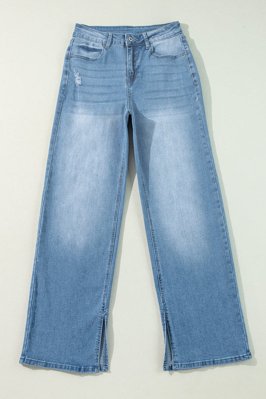 Threaded Pear Dream Slit Leg Straight Jeans