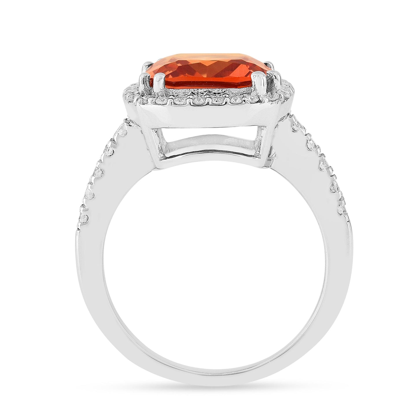 1.14 Ct Cushion Lab Created Peach Sapphire and Moissanite Prong Silver Five Stone Ring