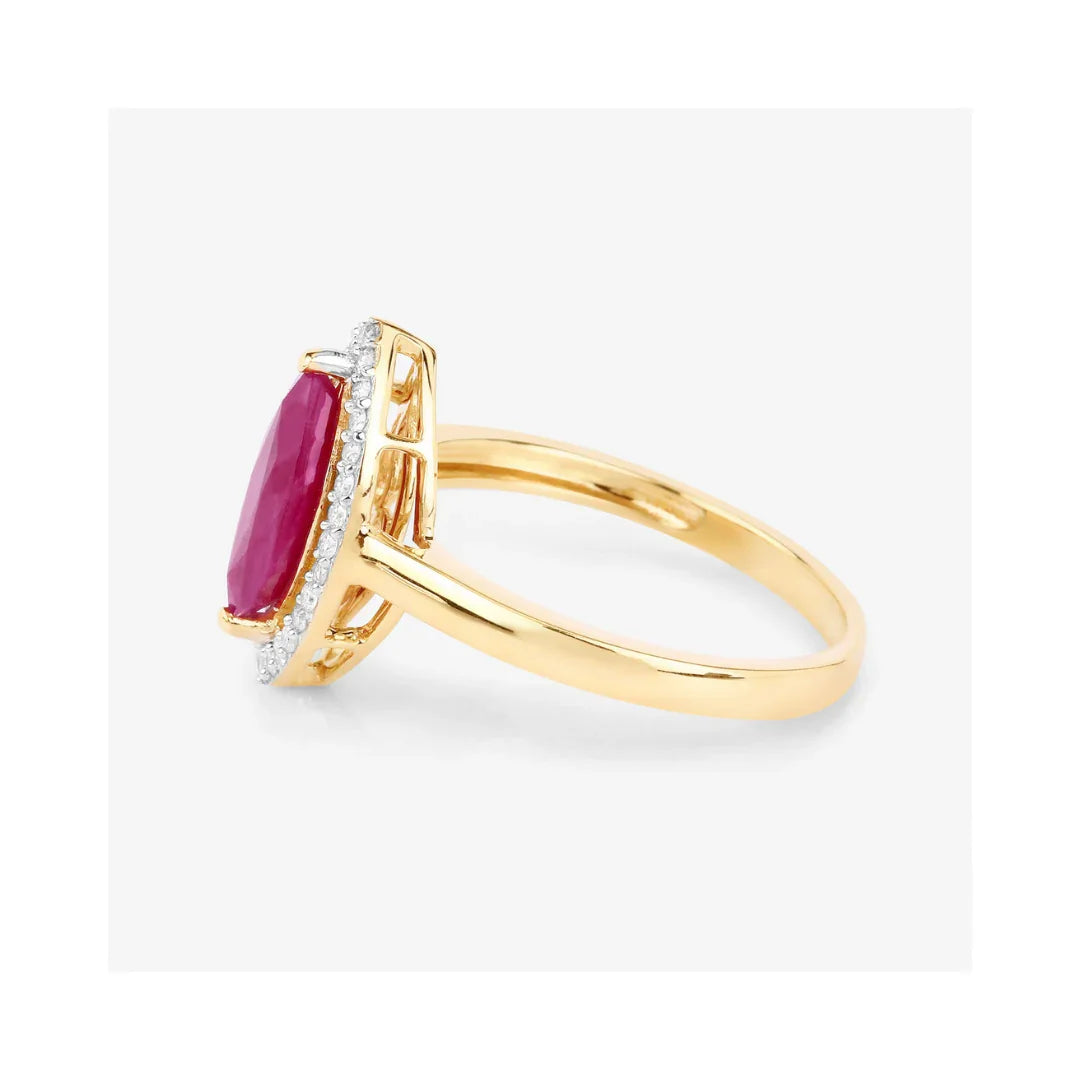 1.39 Ct Marquise Pink Ruby Diamond Prong 10K Gold Halo Ring