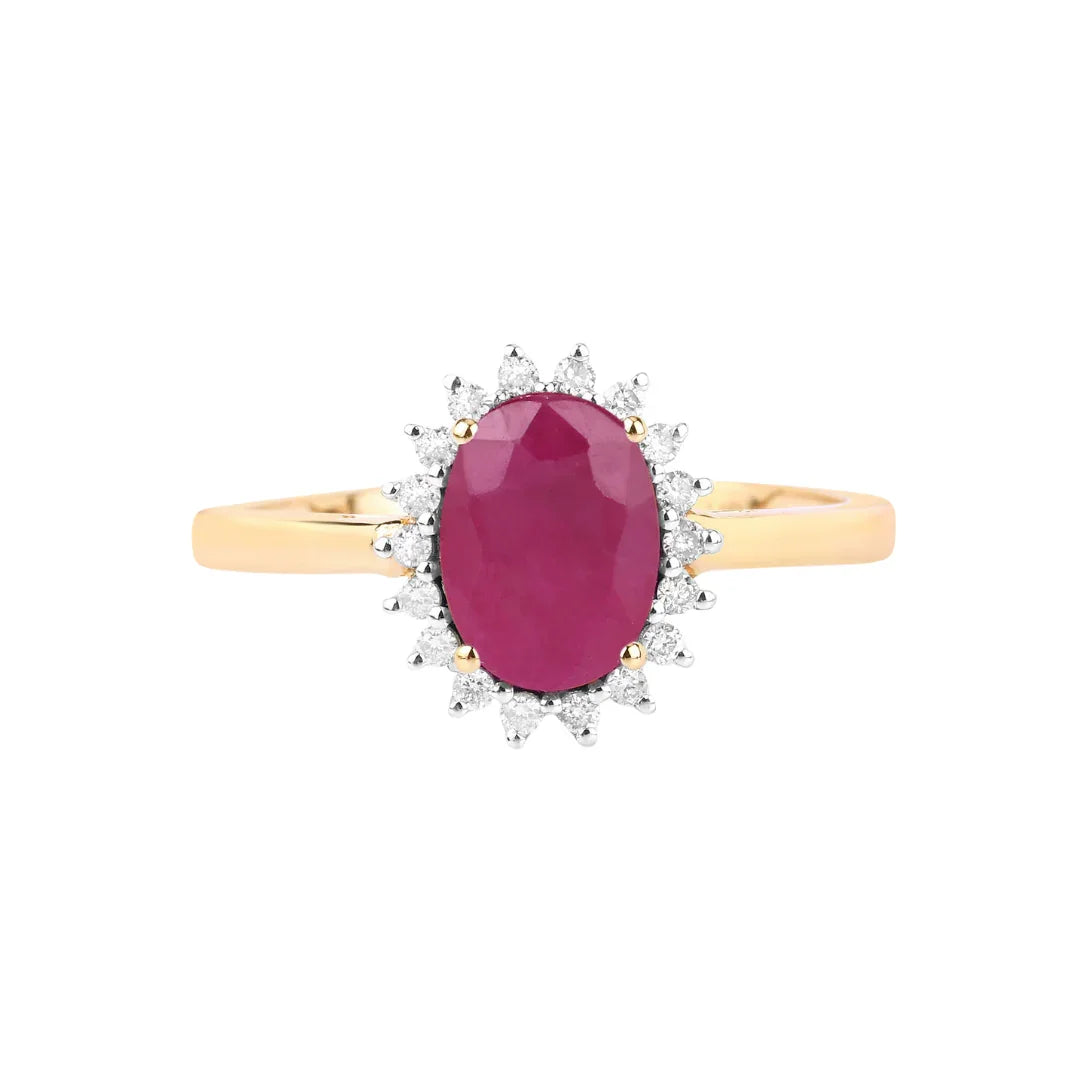 1.44 Ct Oval Pink Ruby Diamond Prong 10K Gold Halo Ring