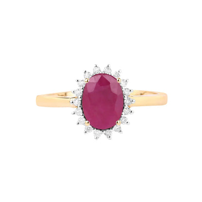 1.44 Ct Oval Pink Ruby Diamond Prong 10K Gold Halo Ring