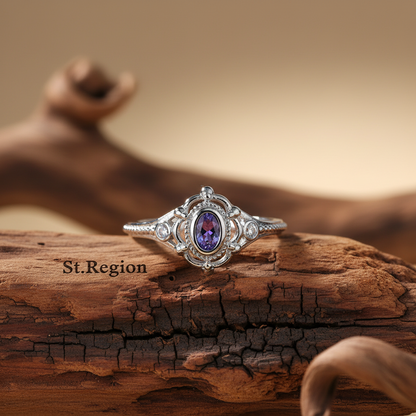 Cubic Zirconia & Purple Crystal Oval Ring